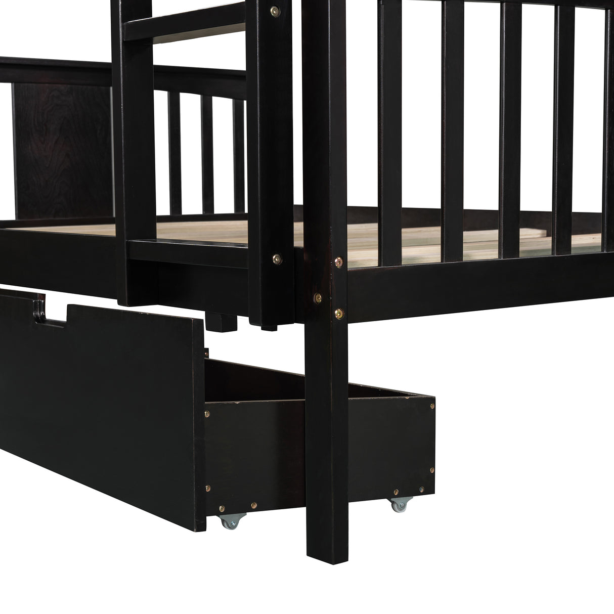Full over Full Bunk Bed with Drawers and Ladder for Bedroom, Guest Room Furniture-Espresso(OLD SKU :LP000205AAP) - Home Elegance USA