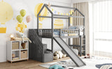 Twin Loft Bed with Two Drawers and Slide, House Bed with Slide, Gray (Old SKU: LP000130AAE) - Home Elegance USA