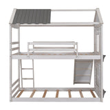 Twin Over Twin Bunk Bed Wood Bed with Roof, Window, Slide, Ladder ,Antique White(OLD SKU:LP000059AAK) - Home Elegance USA