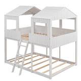 Full Over Full WoodBunk Bed with Roof, Window, Guardrail, Ladder(White)( old sku: LP000031AAK ) - Home Elegance USA