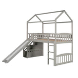 Twin Loft Bed with Two Drawers and Slide, House Bed with Slide, Gray (Old SKU: LP000130AAE) - Home Elegance USA