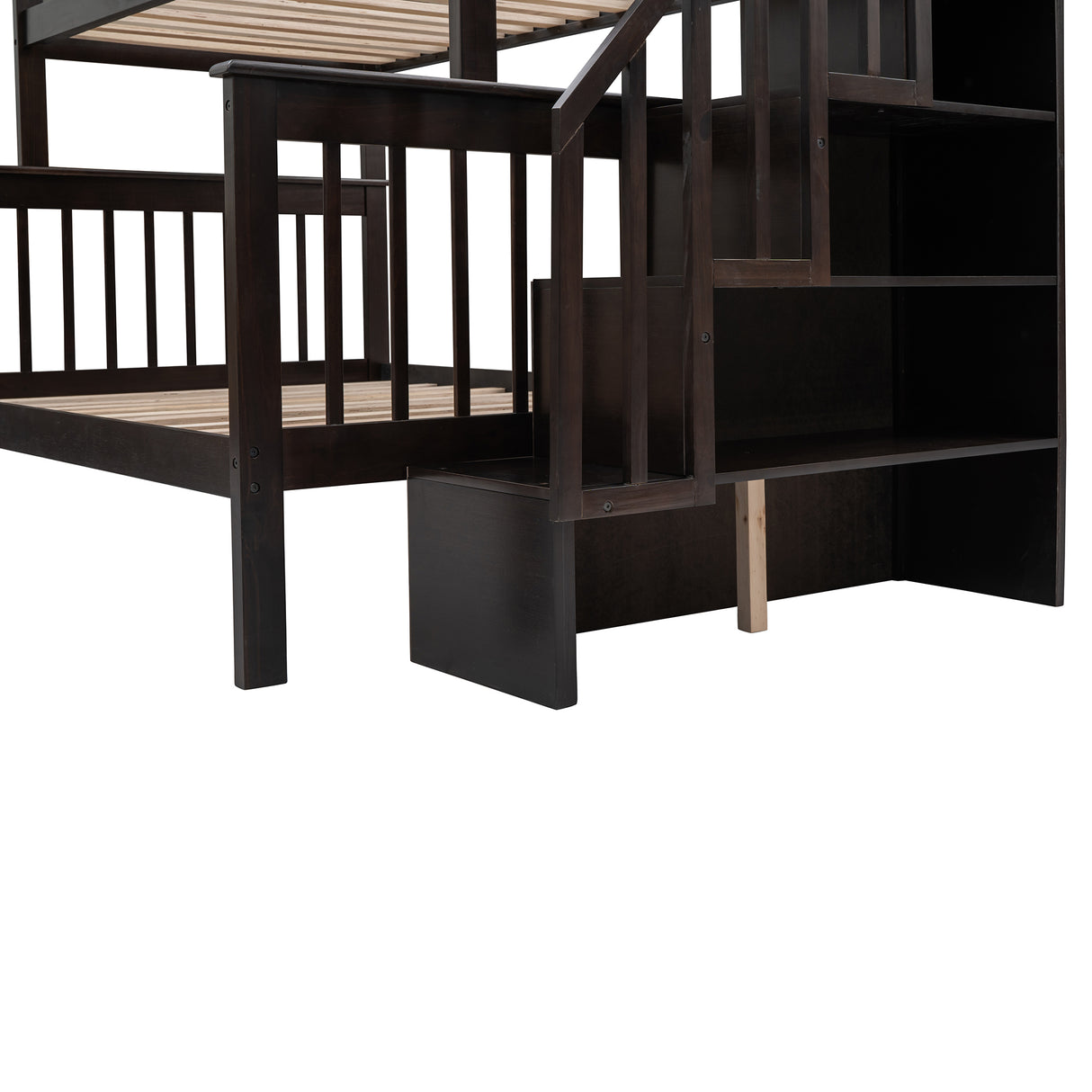 Stairway Twin-Over-Full Bunk Bed with Drawer, Storage and Guard Rail for Bedroom, Dorm, for Adults, Espresso color( old sku: LP000219AAP ) - Home Elegance USA