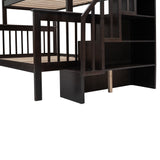 Stairway Twin-Over-Full Bunk Bed with Drawer, Storage and Guard Rail for Bedroom, Dorm, for Adults, Espresso color( old sku: LP000219AAP ) - Home Elegance USA