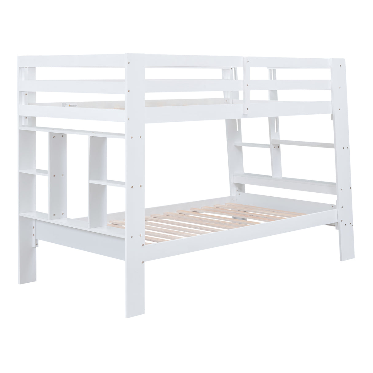 Twin over Twin Bunk Bed with Shelves and Built-in Ladder,  White (Expected Arrival Time:8.10) - Home Elegance USA