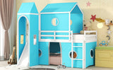 Twin Size Bunk Bed with Slide Blue Tent and Tower - Blue - Home Elegance USA