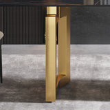 70.87" modern artificial stone black straight edge golden metal leg dining table-can accommodate 6-8 people - Home Elegance USA