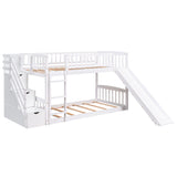 Stairway Twin over Twin Bunk Bed with Two Drawers and Slide, White(OLD SKU :LT000155AAK) - Home Elegance USA