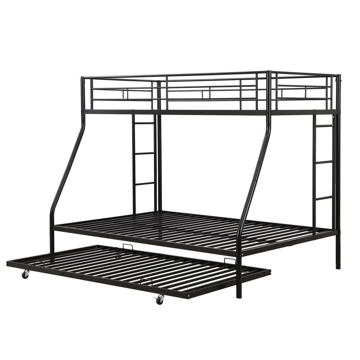 Twin over Full Bed with Sturdy Steel Frame, Bunk Bed with Twin Size Trundle, Two-Side Ladders, Black - Home Elegance USA
