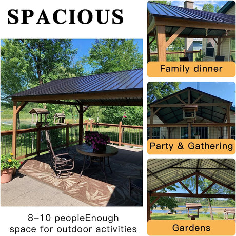 12'x14' Hardtop Gazebo Outdoor Aluminum Gazebo with Galvanized Steel Gable Canopy for Patio Decks Backyard (Yellow - Brown) | Home Elegance USA