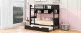 Twin-Over-Twin Bunk Bed with Twin size Trundle , Separable Bunk Bed with Bookshelf for Bedroom -Espresso - Home Elegance USA