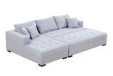 Tufted Fabric 3-Seat L-Shape Sectional Sofa Couch Set w/Chaise Lounge, Ottoman Coffee Table Bench, Light Grey - Home Elegance USA