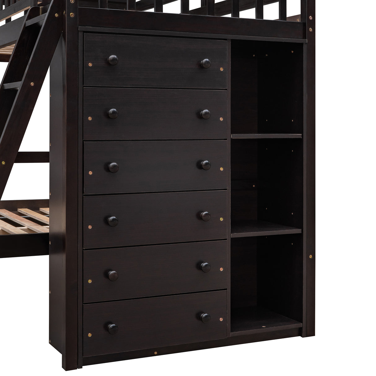 Wooden Twin Over Full Bunk Bed With Six Drawers And Flexible Shelves,Bottom Bed With Wheels,Espresso(OLD SKU:LP000531AAP) - Home Elegance USA