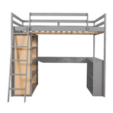 Full Size Loft Bed with Ladder, Shelves, and Desk, Gray - Home Elegance USA