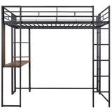 Full Size Metal Loft Bed with 2 Shelves and one Desk ,Black (Old SKU: LP000191AAB )