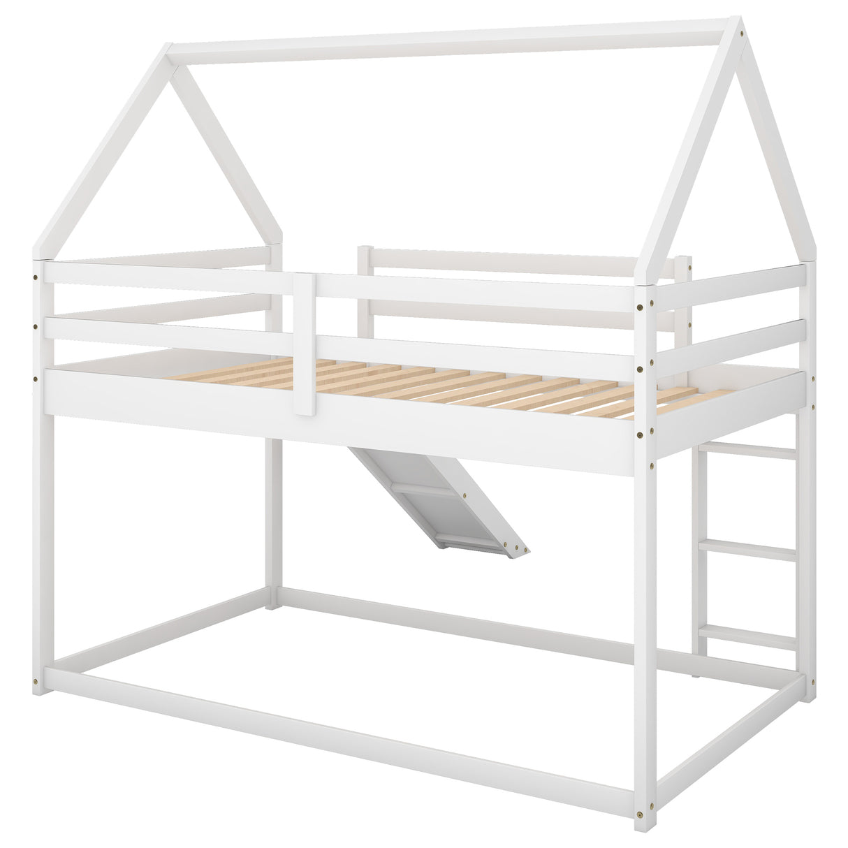 Twin Size Bunk House Bed with Slide and Ladder,White - Home Elegance USA