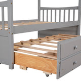 Twin size Wooden House Bed with Trundle and 3 Storage Drawers-Gray - Home Elegance USA