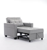 Folding Ottoman Sleeper Sofa Bed, 3 in 1 Function, Work as Ottoman, Chair ,Sofa Bed and Chaise Lounge for Small Space Living, LIGHT GREY Home Elegance USA