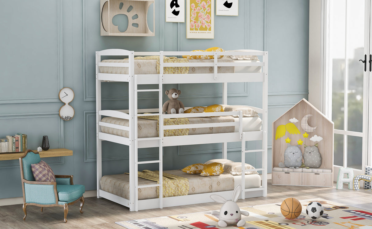 Twin over Twin over Twin Triple Bunk Bed,White - Home Elegance USA