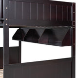 Twin-Over-Twin Bunk Bed with Twin size Trundle , Separable Bunk Bed with Bookshelf for Bedroom -Espresso - Home Elegance USA