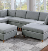 Living Room Furniture 8pc Sectional Sofa Set Light Grey Dorris Fabric Couch 3x Wedges 3x Armless Chair And 2x Ottomans - Home Elegance USA