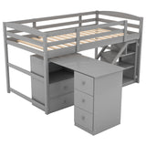 Twin Size Loft Bed with Multifunctional Movable Built-in Desk and and Staircase,Gray(OLD SKU:GX000925AAK) - Home Elegance USA