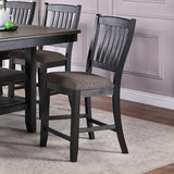 Transitional Dining Room 7pc Set Dark Coffee Rubberwood Counter Height Dining Table w 2x Shelfs and 6x High Chairs Fabric Upholstered seats Unique Back Counter Height Chairs - Home Elegance USA