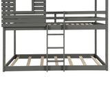 Twin Over Twin Bunk Bed Wood Loft Bed with Roof, Window, Guardrail, Ladder (Gray)(OLD SKU: LP000088AAN) - Home Elegance USA