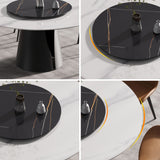 59.05"Modern artificial stone round black carbon steel base dining table-can accommodate 6 people-31.5"black artificial stone turntable - Home Elegance USA