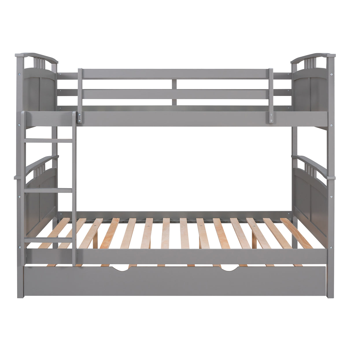 Full-Over-Full Bunk Bed with Twin size Trundle , Separable Bunk Bed for Bedroom - Grey - Home Elegance USA