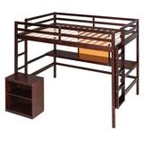 Twin size Loft Bed with Desk and Writing Board, Wooden Loft Bed with Desk & 2 Drawers Cabinet- Espresso - Home Elegance USA