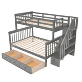 Stairway Twin-Over-Full Bunk Bed with Drawer, Storage and Guard Rail for Bedroom, Dorm, for Adults, Gray color(Old SKU: LP000219AAE) Home Elegance USA