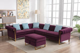 Maddie Purple Velvet 6-Seater Sectional Sofa with Storage Ottoman - Home Elegance USA