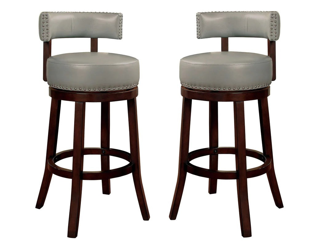 Sherly Set of 2 Bar stool 30" Swivel Stool Dark Oak Solid wood Dark Gray Leatherette Chairs Dining Room - Home Elegance USA