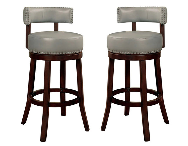 Sherly Set of 2 Bar stool 30" Swivel Stool Dark Oak Solid wood Dark Gray Leatherette Chairs Dining Room - Home Elegance USA