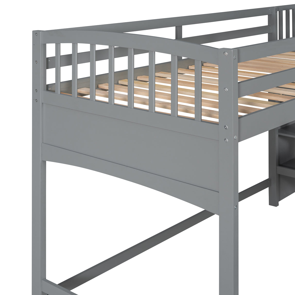 Stairway Twin XL Loft Bed with Twin Size Trundle and 3 Drawers, Storage, Desk, Gray - Home Elegance USA