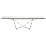 71 Inches Glass Top Dining Table with Leaf Extension, Gray - Home Elegance USA