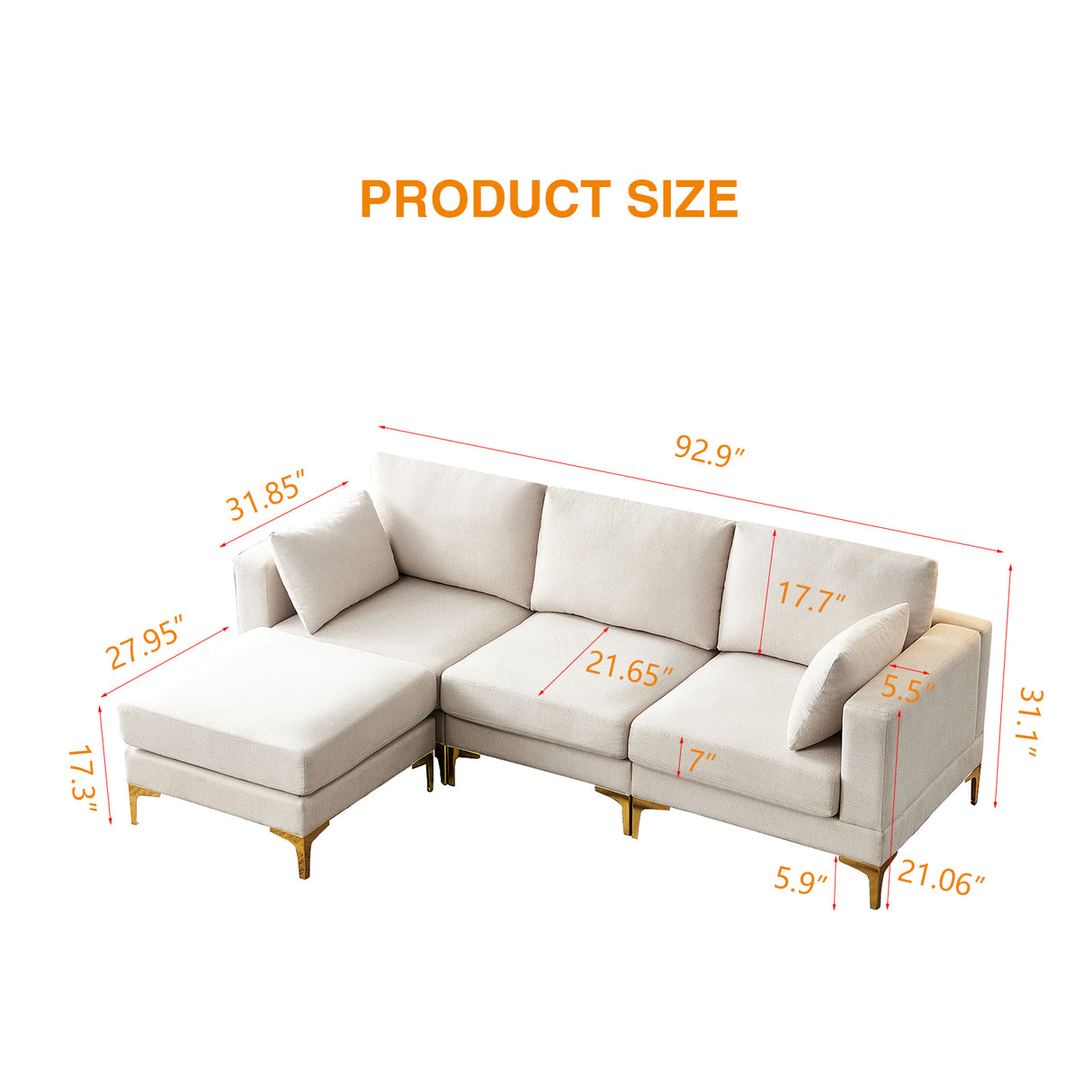 ADF Living Room Furniture Modern Leisure L Shape Couch Beige Fabric | Home Elegance USA