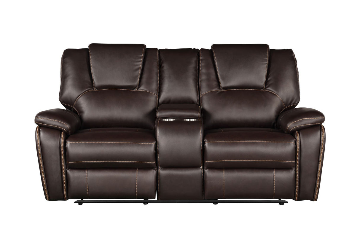 Hong Kong 3 Piece Power Reclining Sofa Set made with Faux Leather in Brown Home Elegance USA