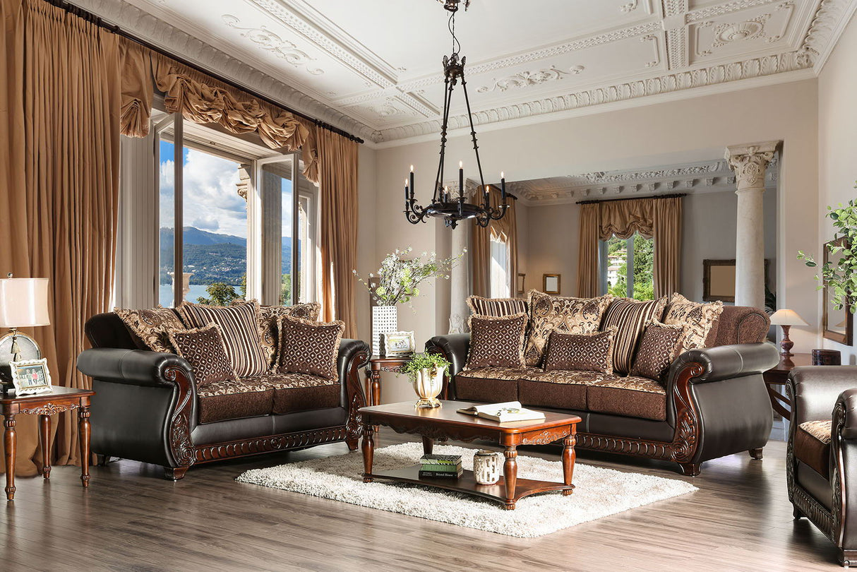 Franklin - Sofa & Loveseat - Dark Brown / Tan - Home Elegance USA