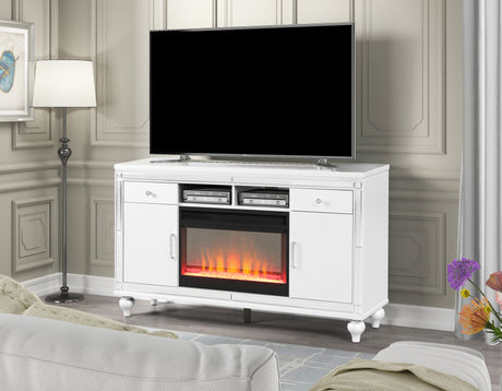 Sterling TV Stand With Electric Fireplace in White Home Elegance USA