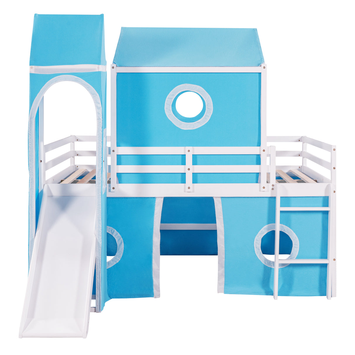 Full Size Bunk Bed with Slide Blue Tent and Tower - Blue - Home Elegance USA