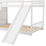 Twin over Twin Bunk Bed with Convertible Slide and Stairway, White - Home Elegance USA