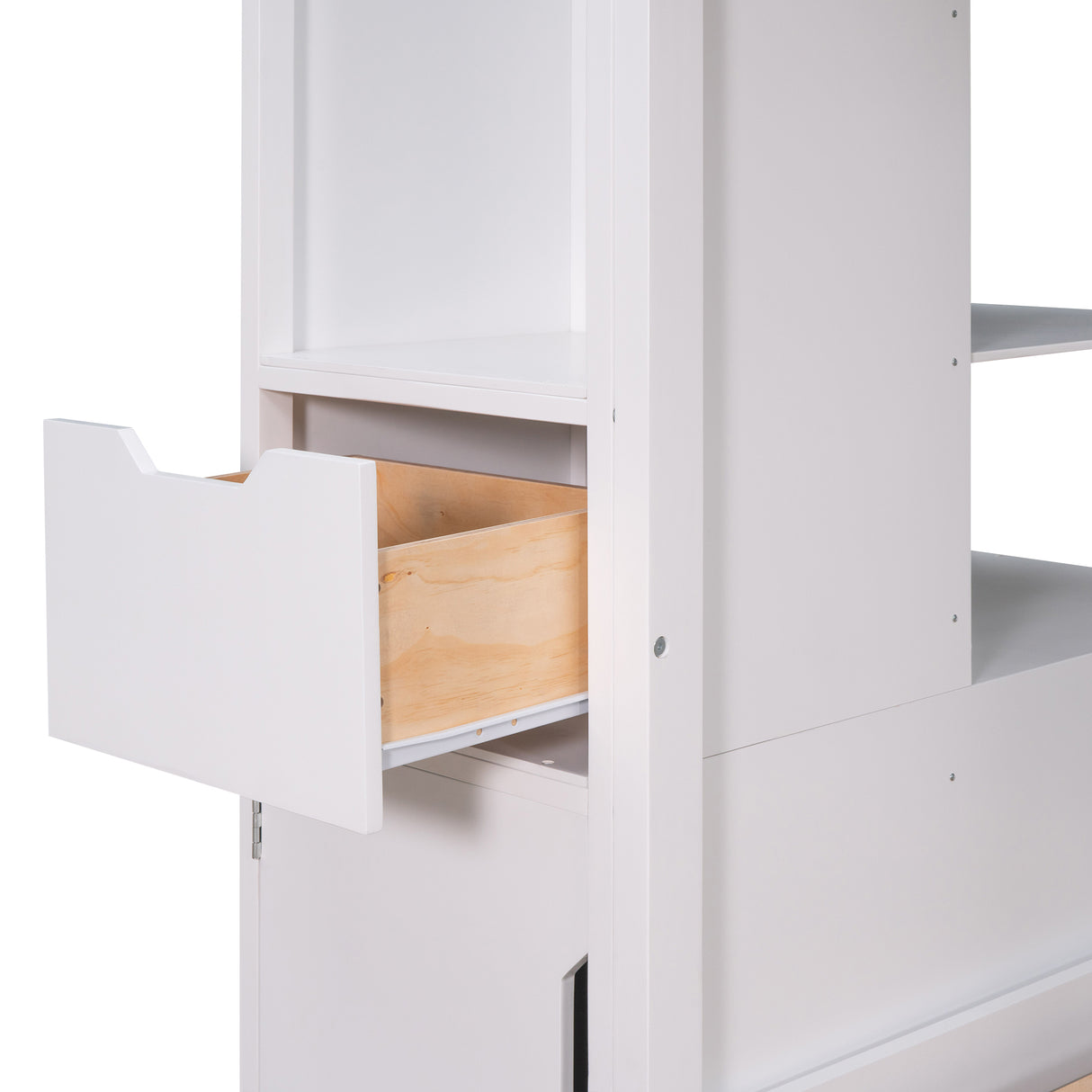 Twin Size Bunk Bed with Trundle and Attached Multifunctional Locker,White - Home Elegance USA