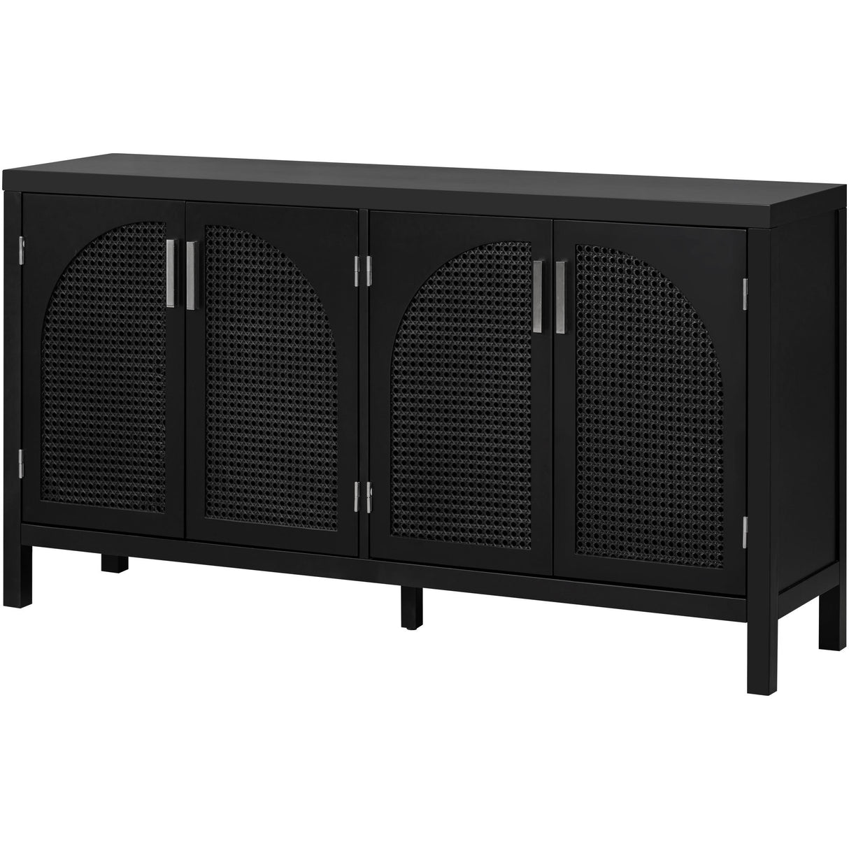 TREXM Large Storage Space Sideboard with Artificial Rattan Door and Metal Handles for Living Room and Entryway (Black) - Home Elegance USA