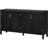 TREXM Large Storage Space Sideboard with Artificial Rattan Door and Metal Handles for Living Room and Entryway (Black) - Home Elegance USA