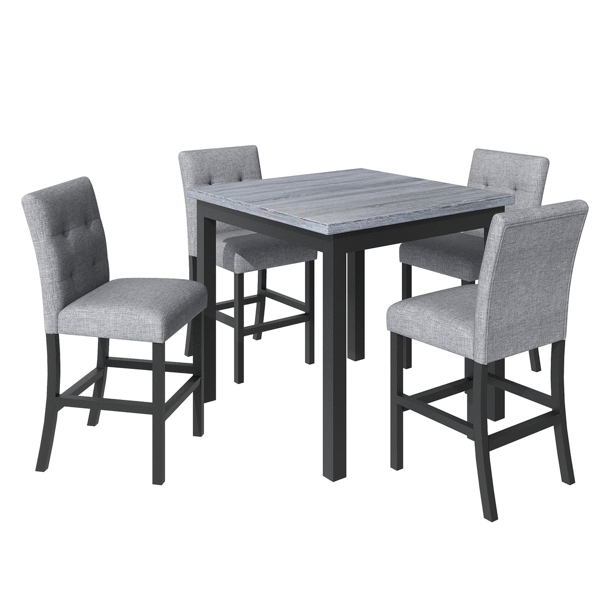 TOPMAX 5-Piece Counter Height Dining Set Wood Square Dining Room Table and Chairs Stools w/Footrest & 4 Upholstered high-back Chairs,Black - Home Elegance USA