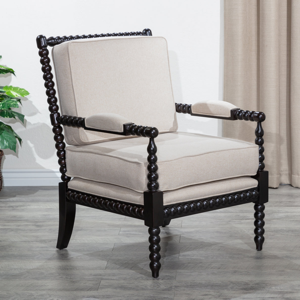Spindle Chair, Espresso, Beige - Home Elegance USA