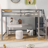 Full Size Loft Bed with Built-in Storage Wardrobe and Staircase,Gray - Home Elegance USA