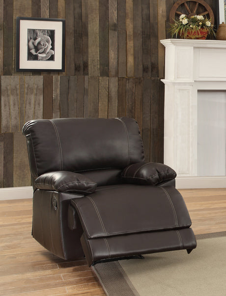 Dark Brown Faux Leather Covered 1pc Comfortable Reclining Chair Solid Wood and Plywood Frame Living Room Furniture - Home Elegance USA