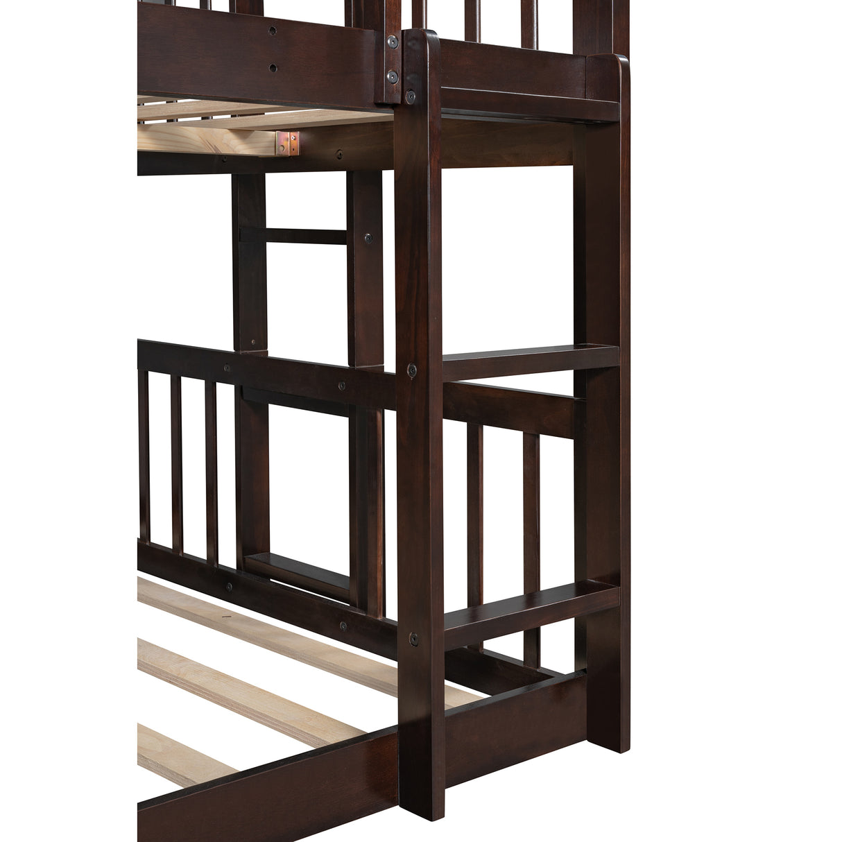 Full-Over-Full-Over-Full Triple Bed with Built-in Ladder and Slide , Triple Bunk Bed with Guardrails, Espresso(OLD SKU :LP000052AAP) - Home Elegance USA